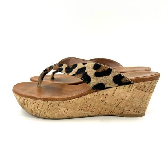 Stuart Weitzman Clasp Platform Wedge Sandals Size 7.5 Animal Print Calf Hair - Picture 1 of 11